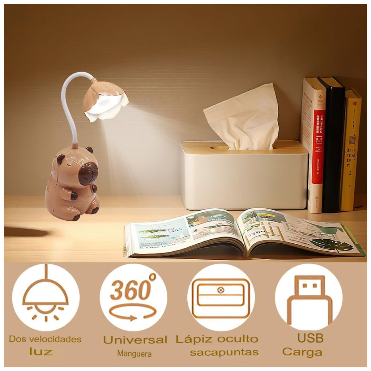 Lampara de Capibara Flor Nocturna LED